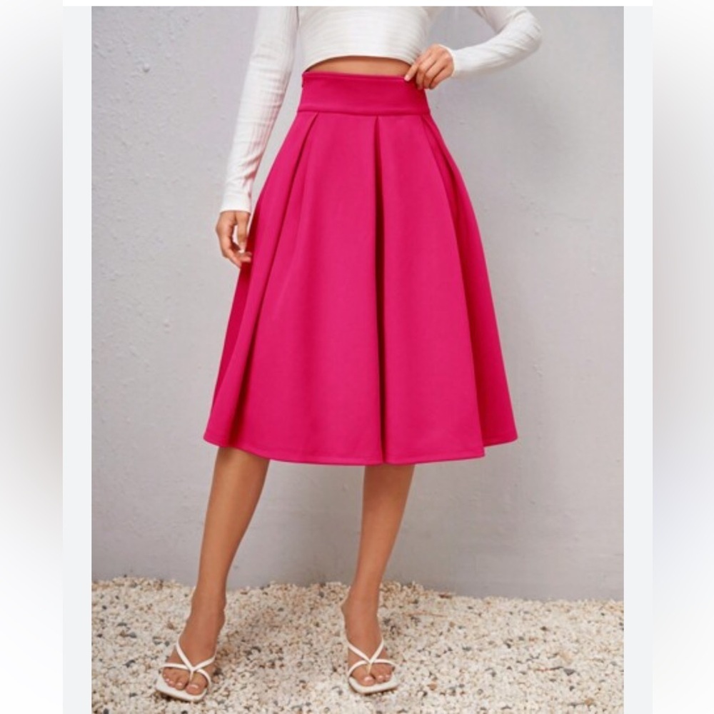 Pink Pleated Midi Skirt, Sz XL
